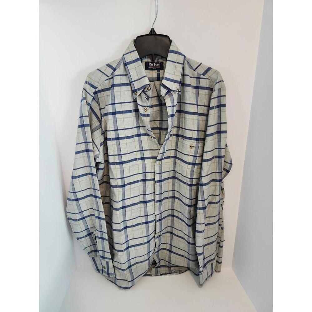 Par Four Sportswear Men's Tall Plaid Shirt Size Medium Tall Cream Blue